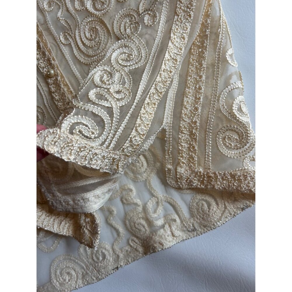 Vintage Womens XL Cardigan Ivory Embroidered Ornate Detailing Button-up Sheer - Picture 5 of 11